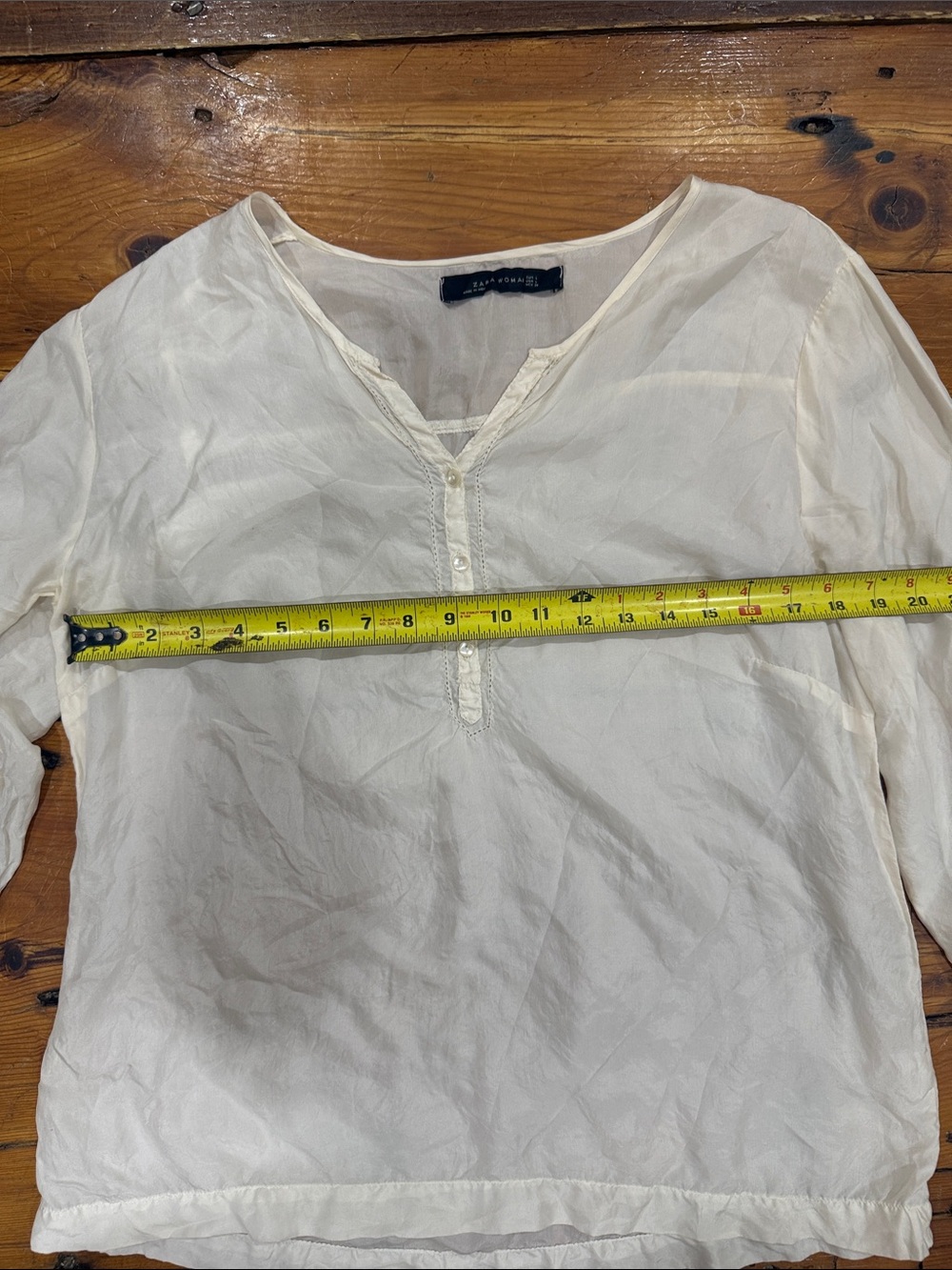 Zara Cream V-Neck Peasant Blouse 100% silk size large - Picture 5 of 10